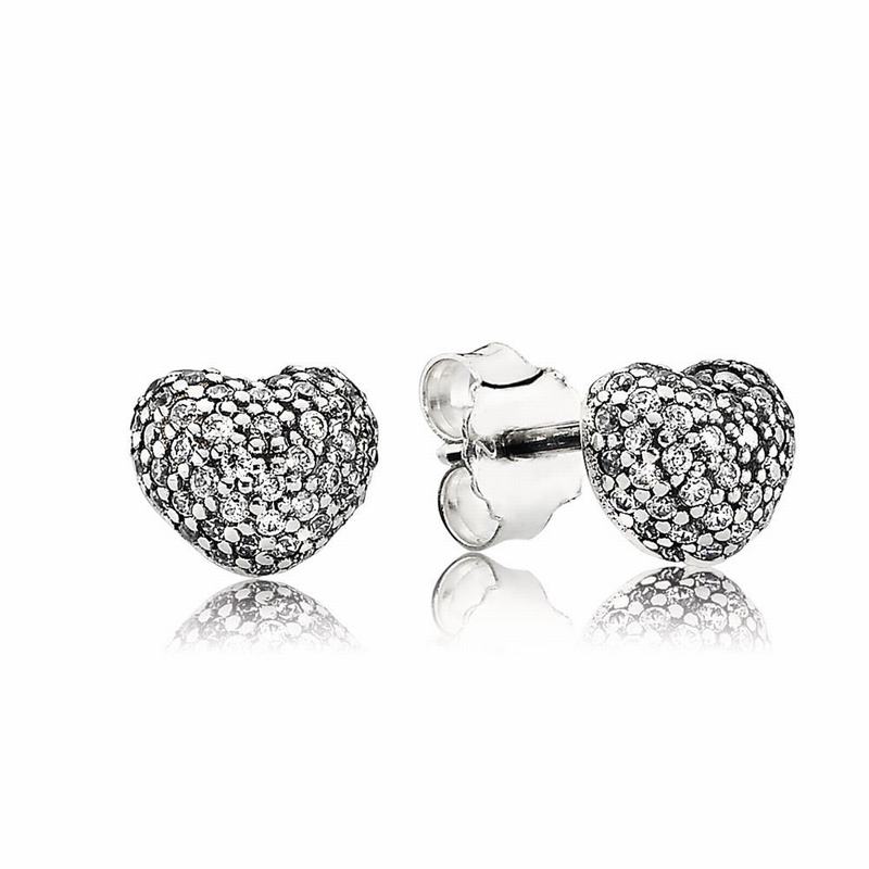 Pandora In My Heart Pavé Stud Earrings Ireland - Sterling Silver/Cubic Zirconia - 645938CRF